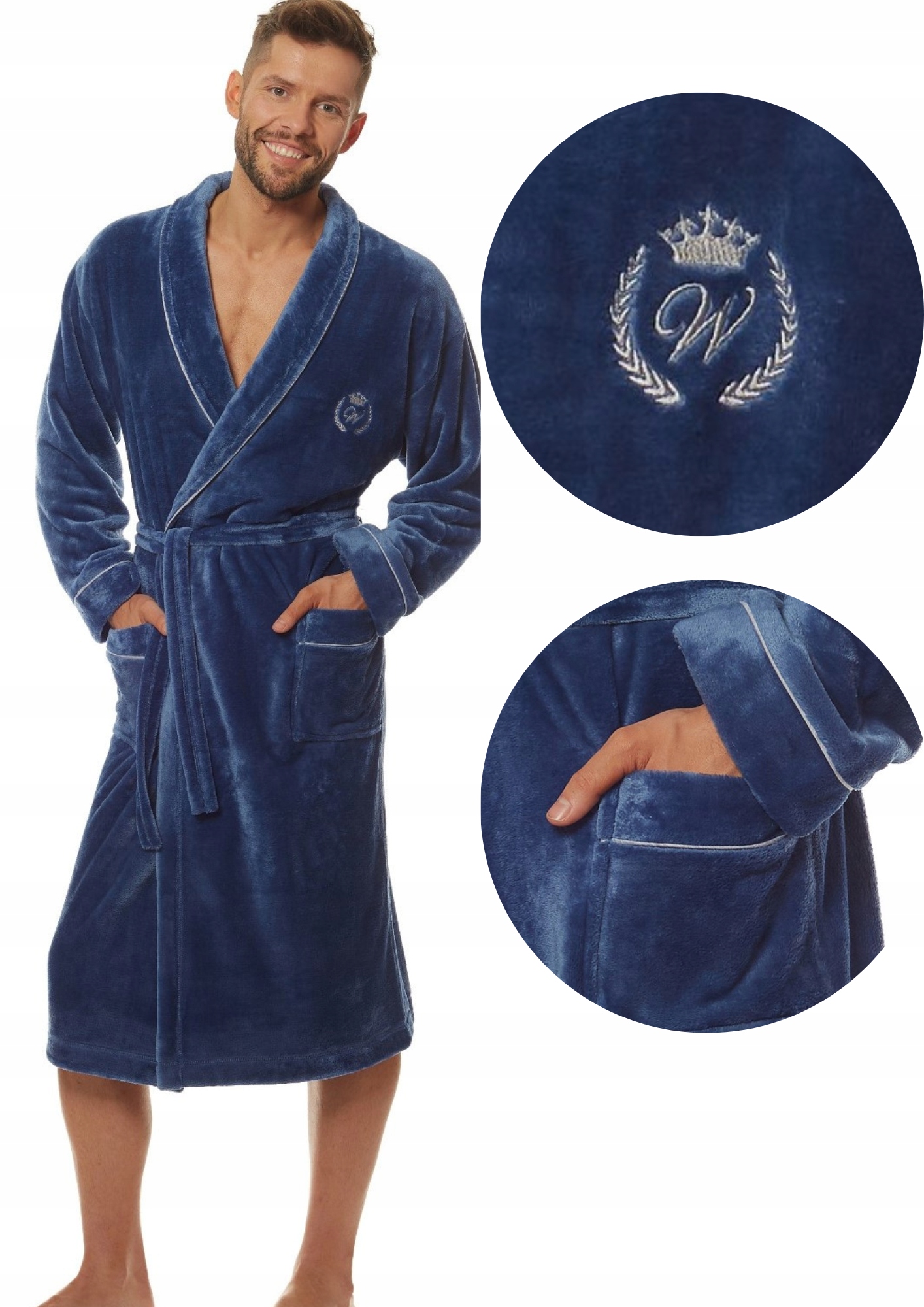 Pánský dlouhý teplý a příjemný župan 2111 Luca navy L