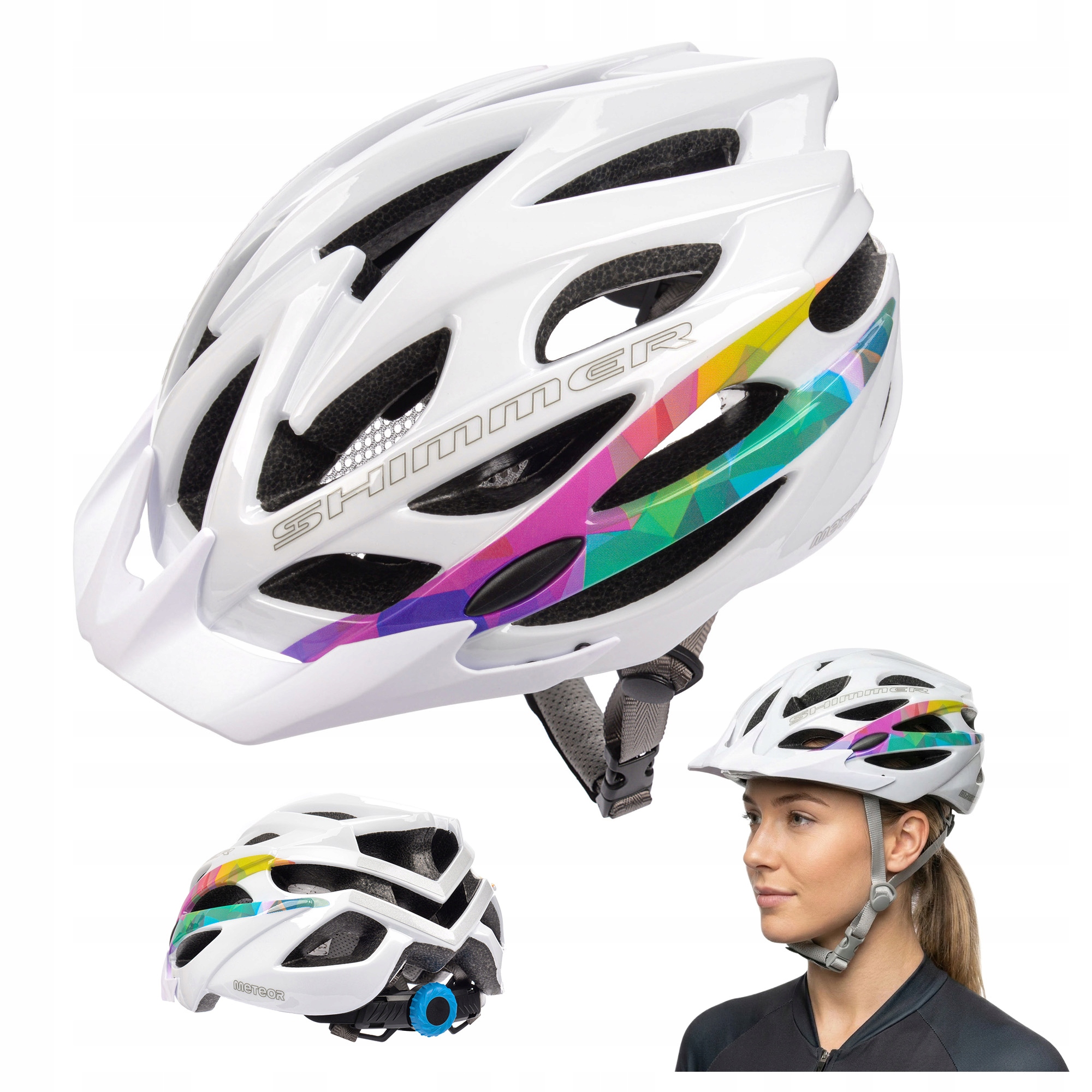 Kask Rowerowy Regulowany Meteor Shimmer L 58-61 siatka otwory wentylacyjne