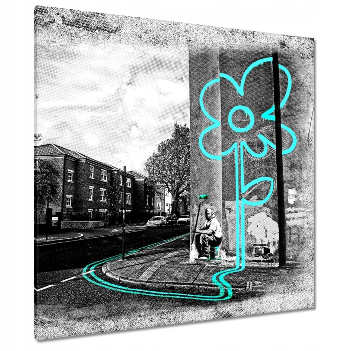 Obrazy 80x80 Banksy Tyrkysová květina