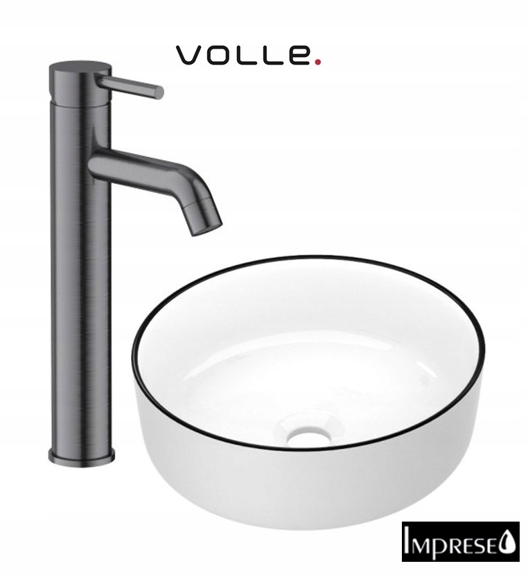 Okrúhla umývadlová doska 41 Imprese biela Čierny Rant Batéria