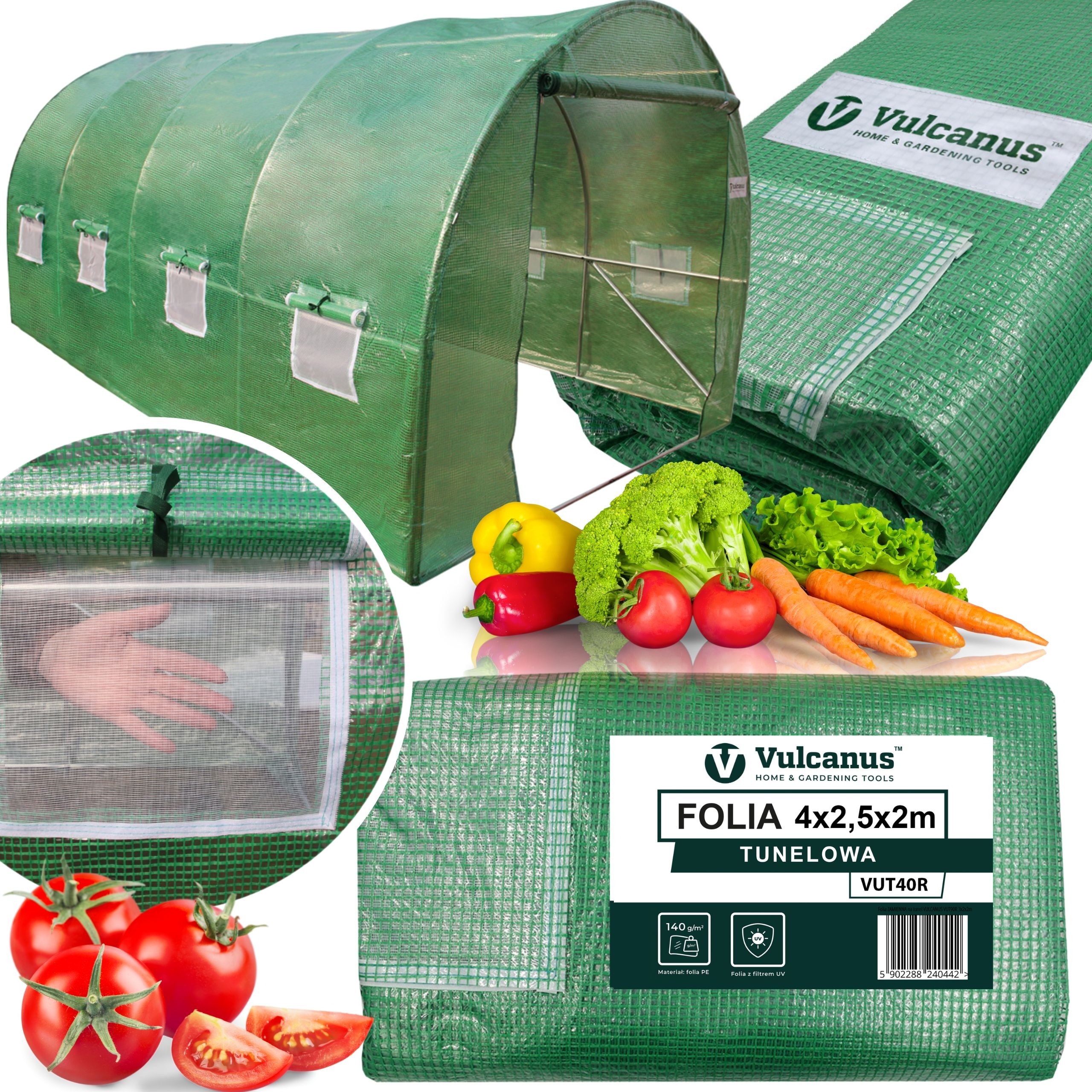 Tunel Foliowy 2,5x4m 10m2 Duży Folia Ogrodowy Szklarnia Foliak Profil 25 mm