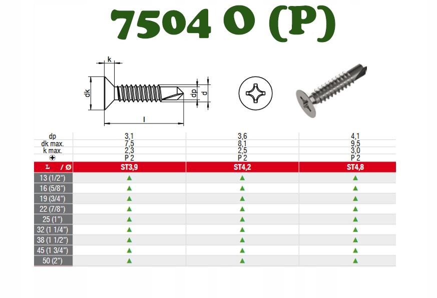 3,5x25 BLACHOWKRĘTY SAMOWIERCĄCE stożek NIERDZEWNE A2 7504O 7504P (10) Kod producenta 7504P23525