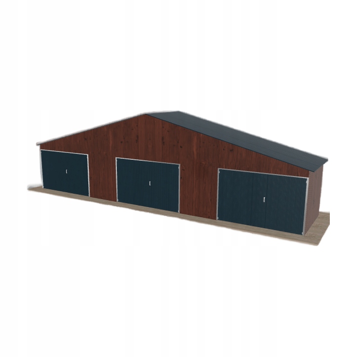 Plechová garáž 12 x 2.5 m, třípolohová, sedlová, tmavý ořech