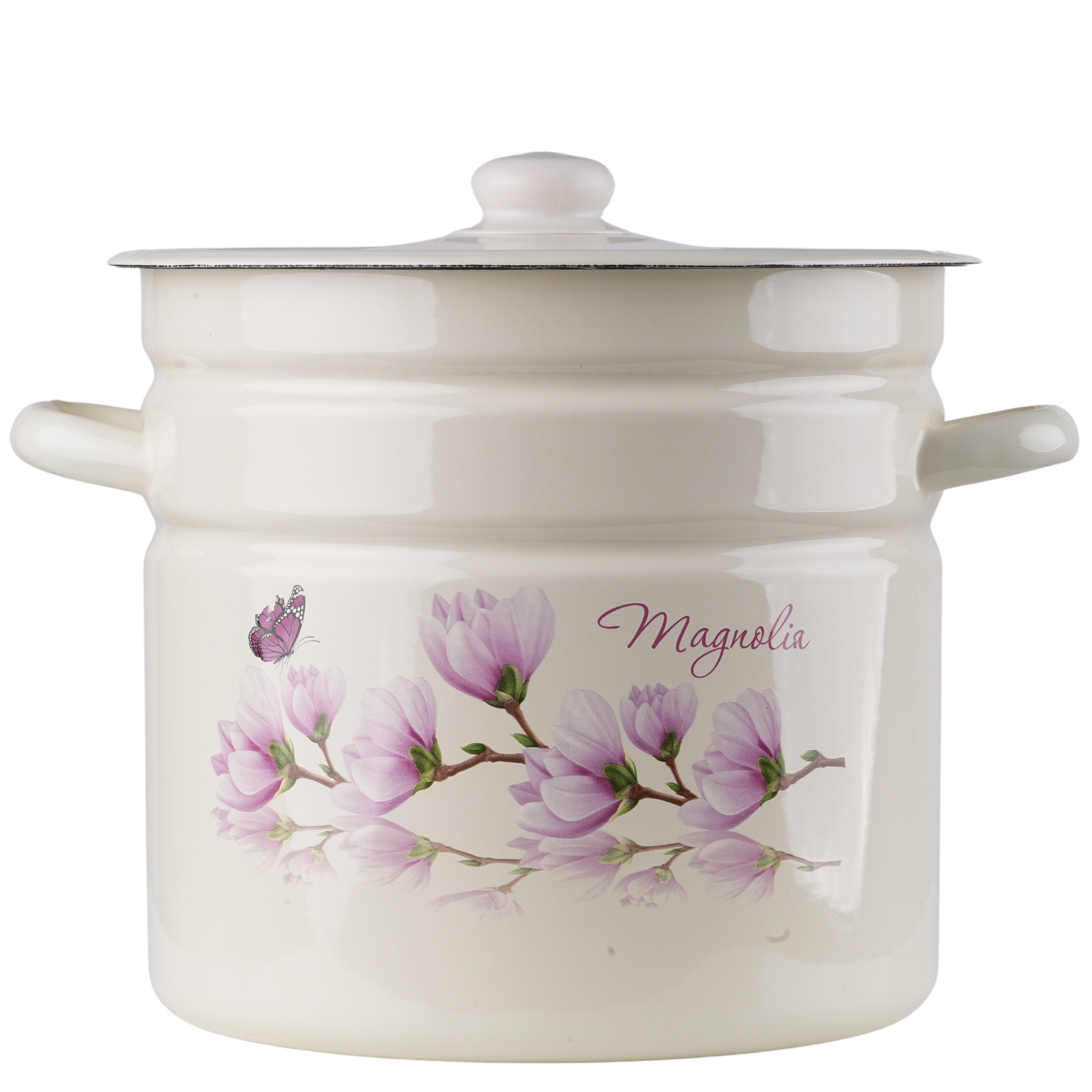 Garnek Emaliowany Z Pokrywą 12L Gar Zdobiony Duży Magnolia Na Rosół Bigos