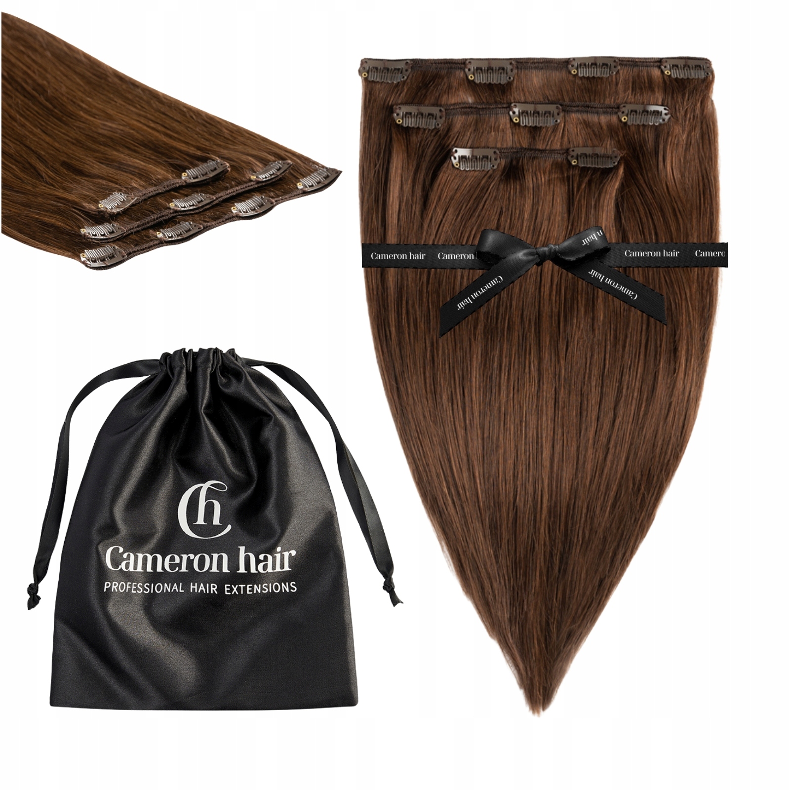 Přírodní vlasy Clip In 30 cm 3 pásky 50 gramů #4 Koňak