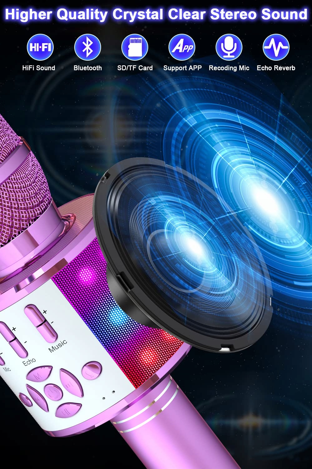 BONAOK Dziecięcy Mikrofon Karaoke Bluetooth 4w1 Bezprzewodowy — miniatura 3