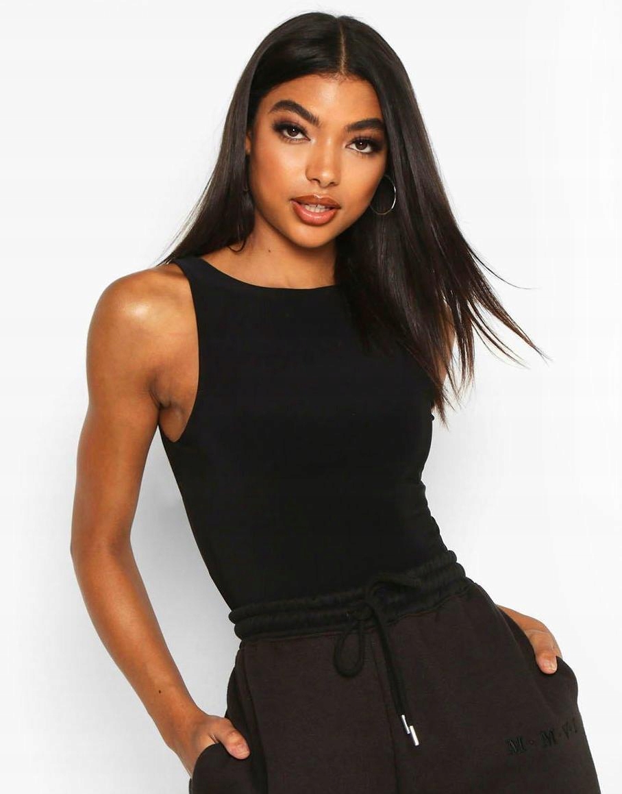 BOOHOO TALL CZARNE GŁADKIE BODY BASIC STRINGI SRH NG2__XL