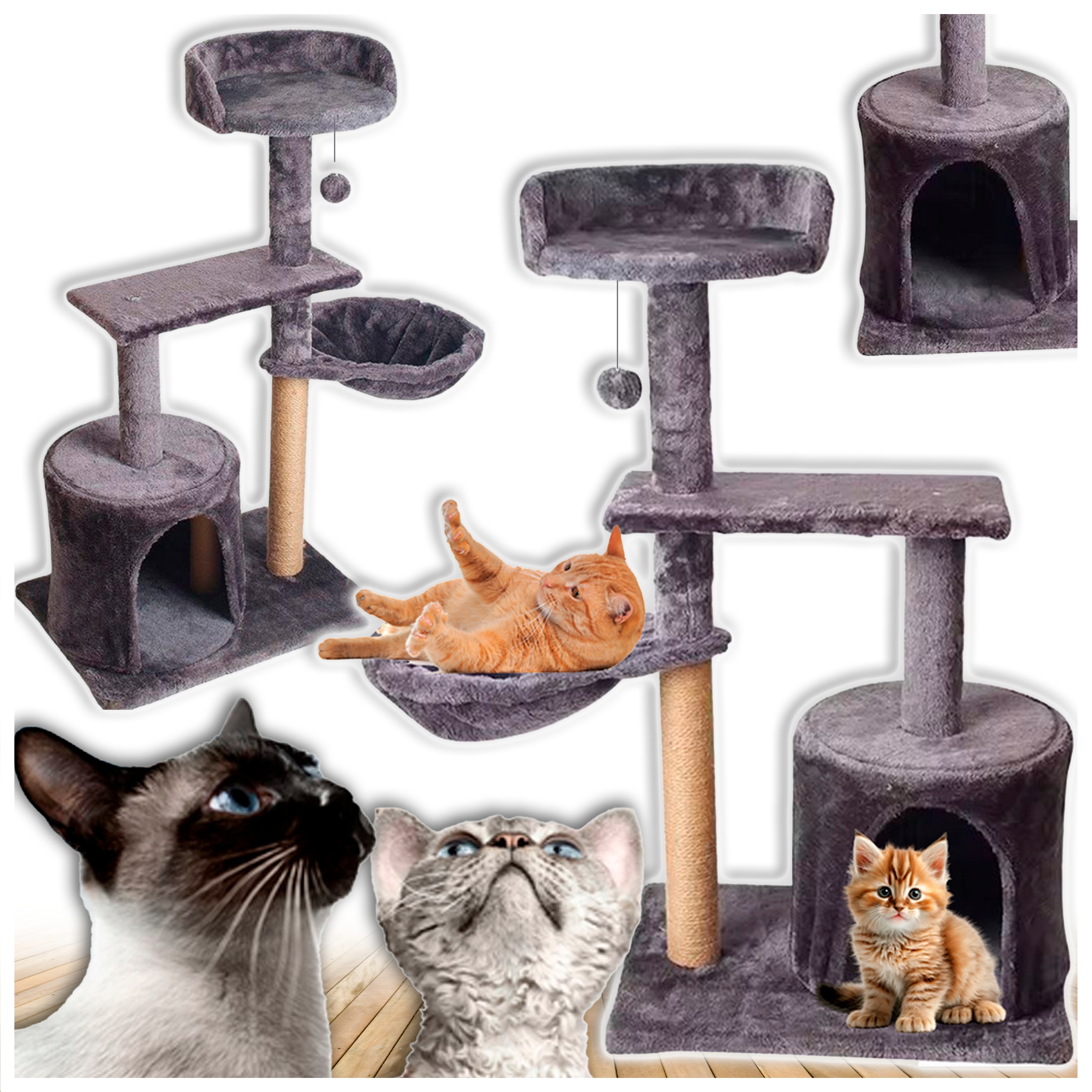 Levně Škrabadlo Pro Kočky Velká vysoká věž Pelíšek Domeček Budka Hračka Šňůrka