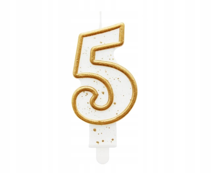 Świeczka urodzinowa na tort brokatowa ZŁOTA CYFRA 5