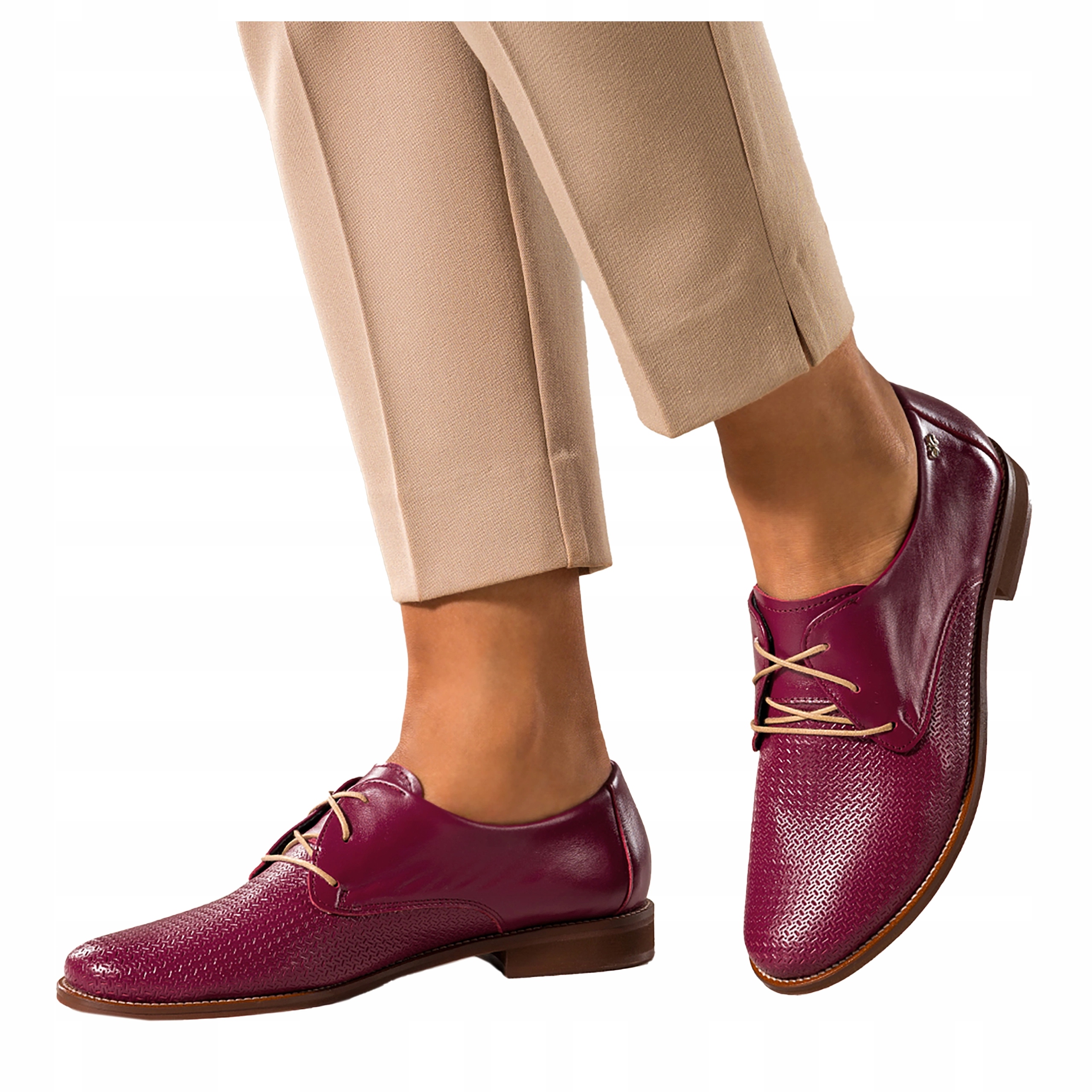 Polobotky Bordové Dámské Kožené Pohodlné Šněrovací Zlatá Ozdoba Módní vel. 38