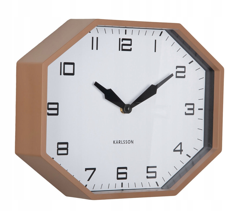 Hnědé 8-HRANNÉ Čitelné Nástěnné Hodiny Karlsson Octagon KA6067BR 32x25 cm