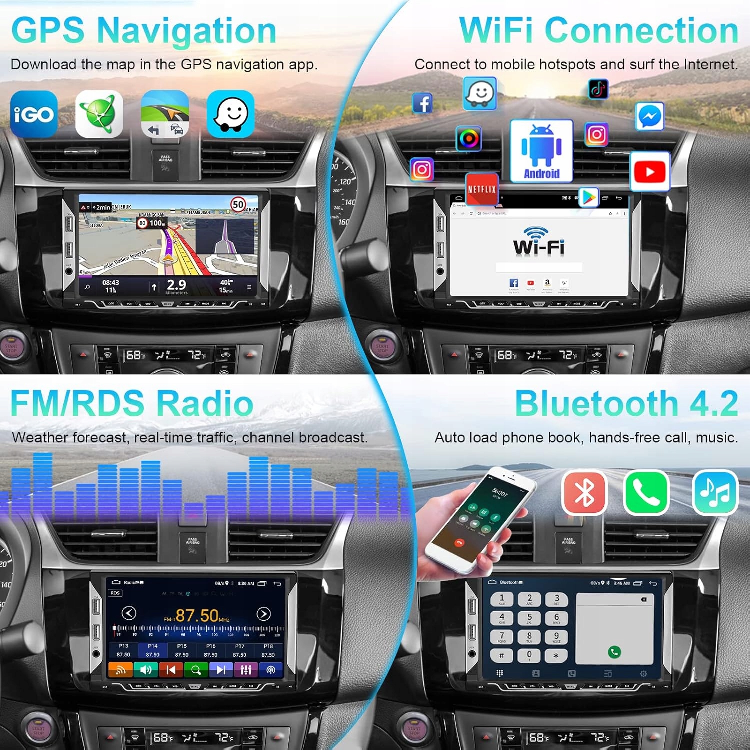Podofo 2 DIN RADIO SAMOCHODOWE ANDROID NAWIGACJA GPS Marka Podofo