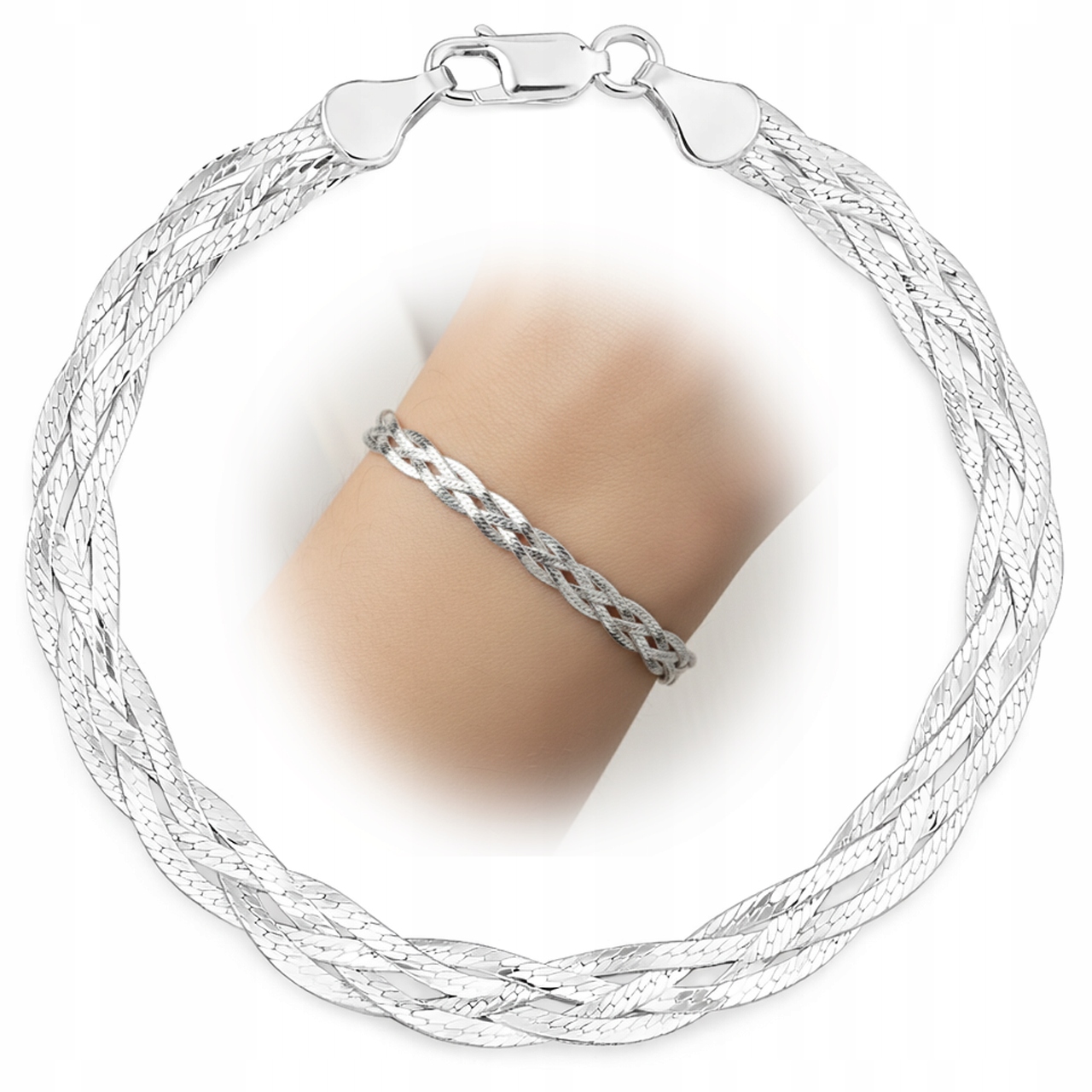 Stříbrný náramek 925, pletený, pozlacená, elegantní dámský cop