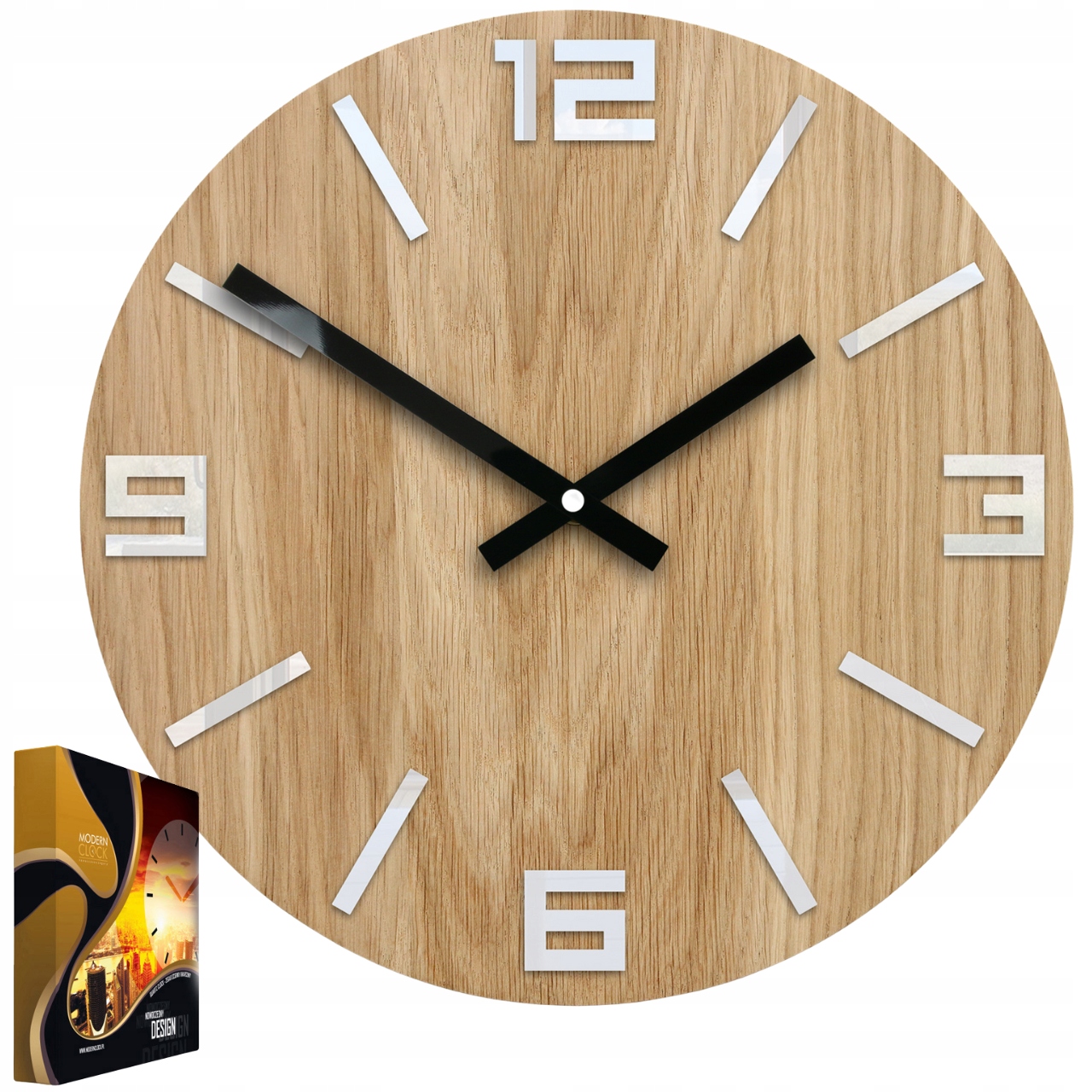 Akrylové nástěnné hodiny Dubové dřevěné Arabic Wood White Kulatý