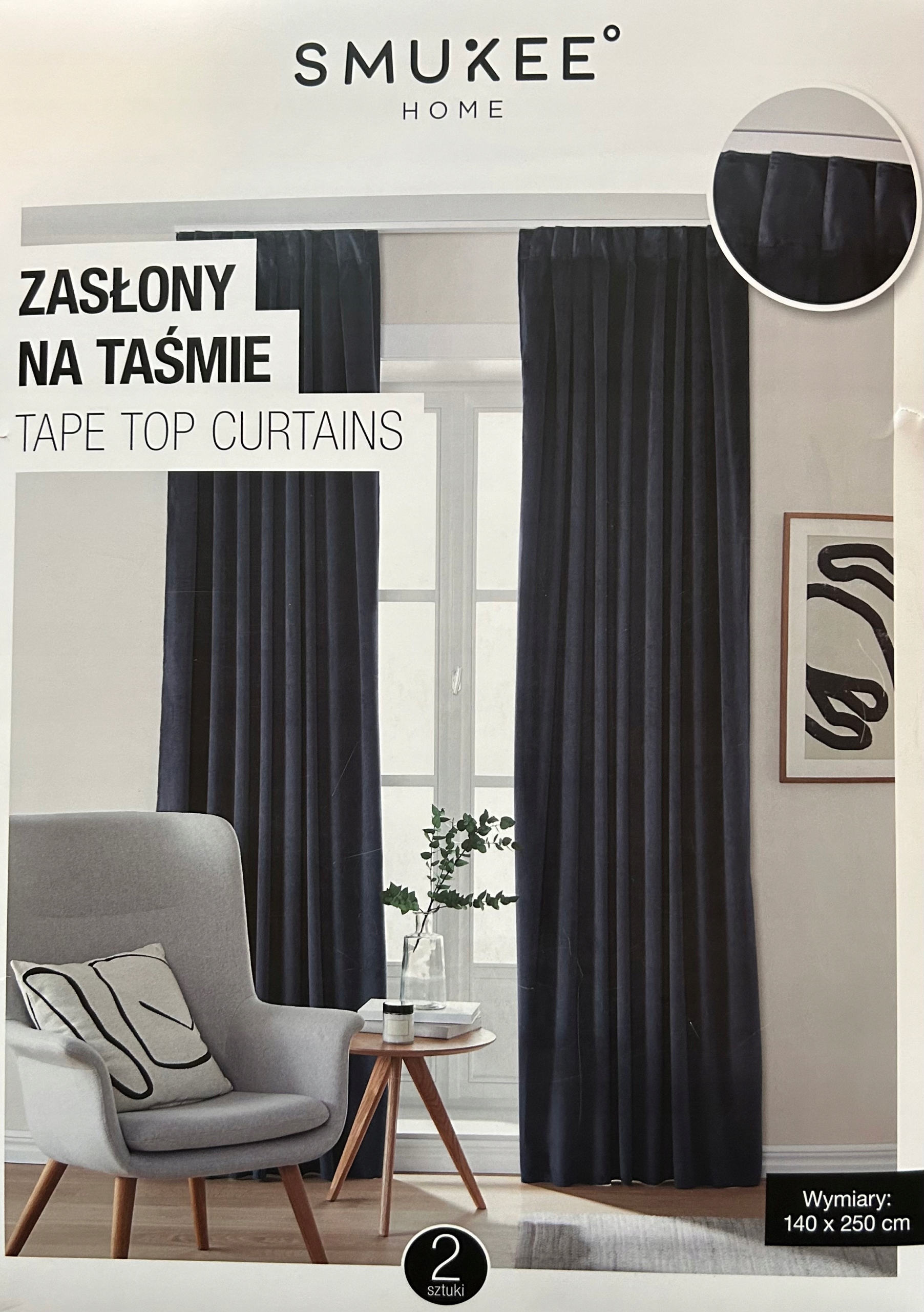 Závěsy hotové Sametové na pásku 2 ks Smukee 140 x 250 cm