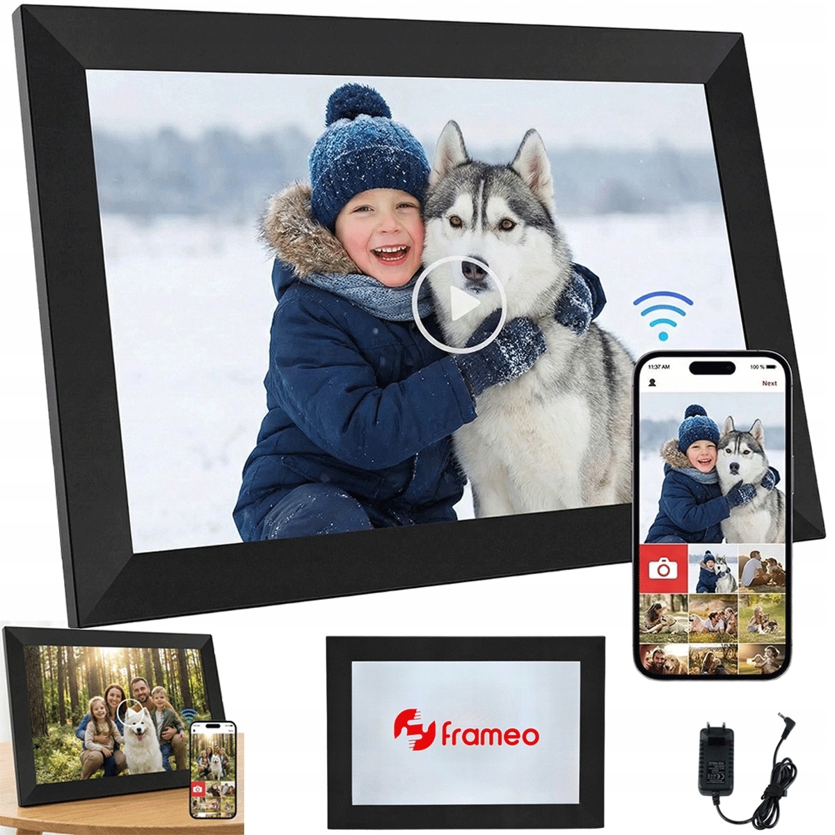 Digitální rámeček na fotografie 64 Gb 10.1 palců Ips s kalendářem a hodinami, černý
