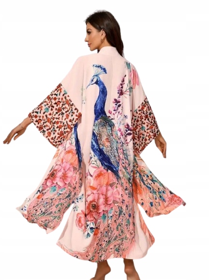 Tenký Dlouhý Župan Na Léto, Vzdušné Kimono, Pohodlný Přehoz, Boho Páv