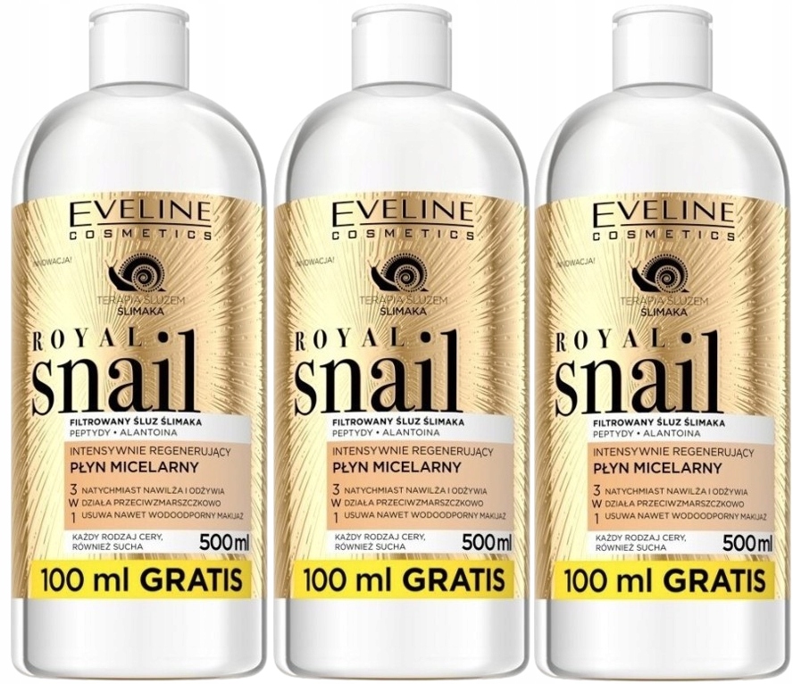 3 kusy Royal Snail Intenzivně regenerační micelární voda 500 ml Eveline