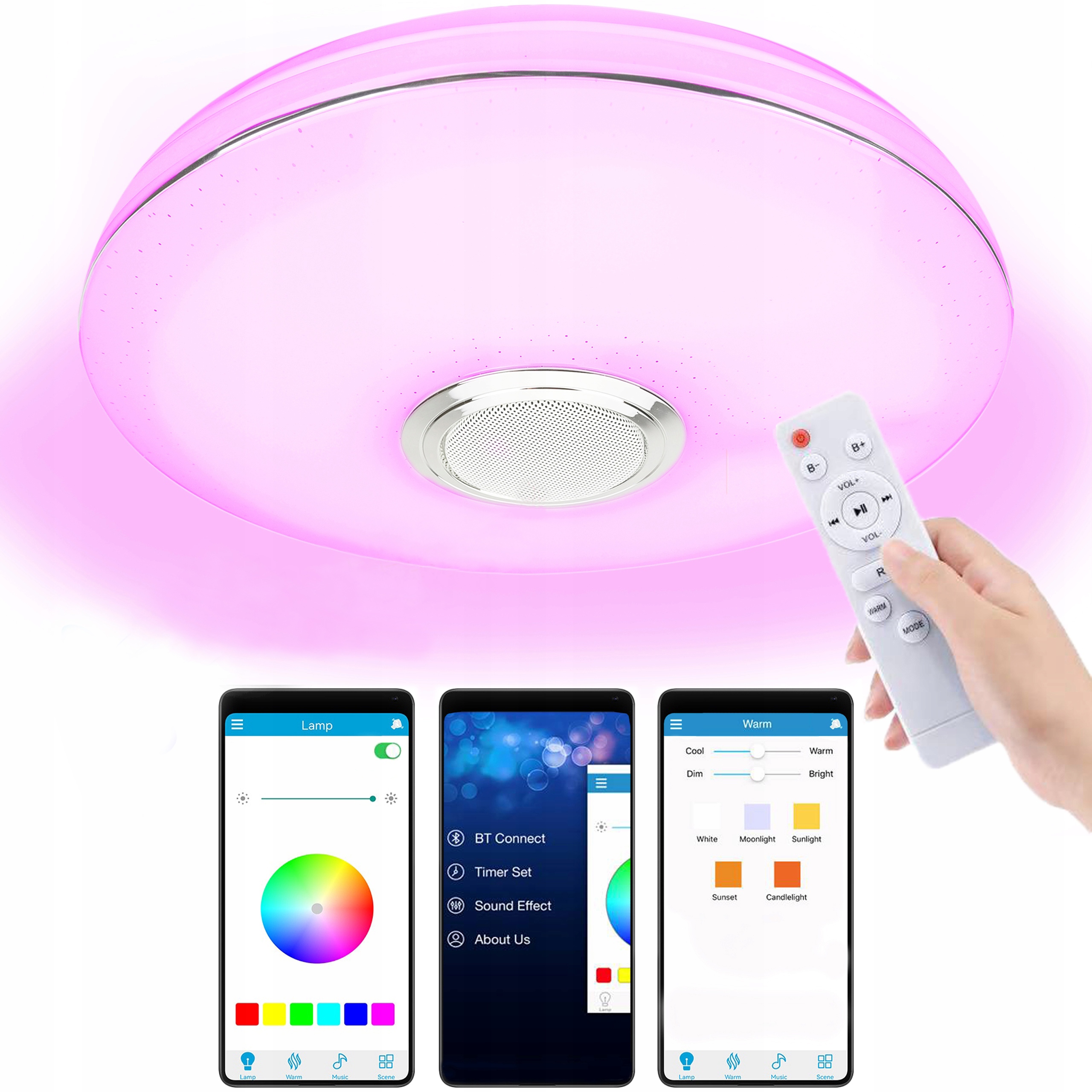 

Lampa plafon Led Rgb Głośnik Bluetooth 40w Pilot