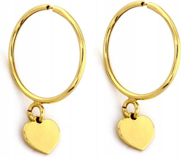 Stříbrné pozlacené náušnice 925 závěsné kruhy se srdíčky 1,6g dárek