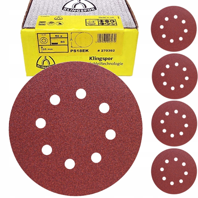 Papier Ścierny 125mm PS18 P60 5x Krążki Na Rzep Klingspor Szlifierki Otwory