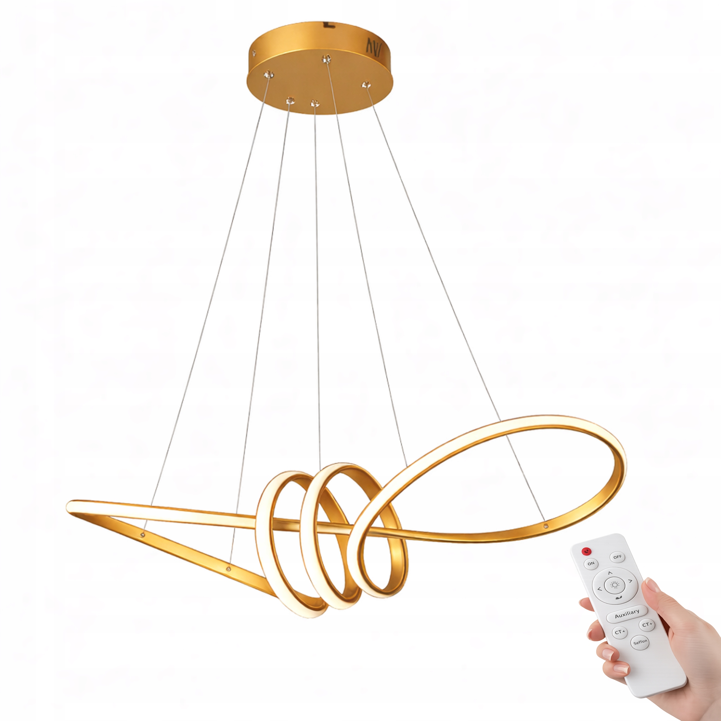 Závěsná Lampa Stropní Lustr Zlatá 70 CM Dálkový Ovladač 3 Barvy Led Moderní