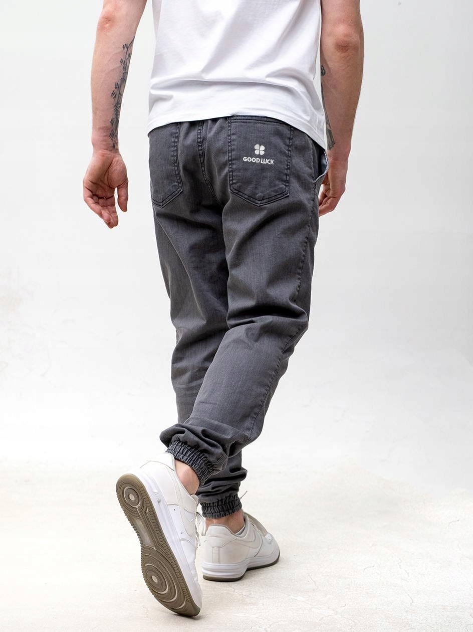 Džínové Kalhoty Jogger S Páskovým Svetrem, pánské, šedé Good Luck Polské XL