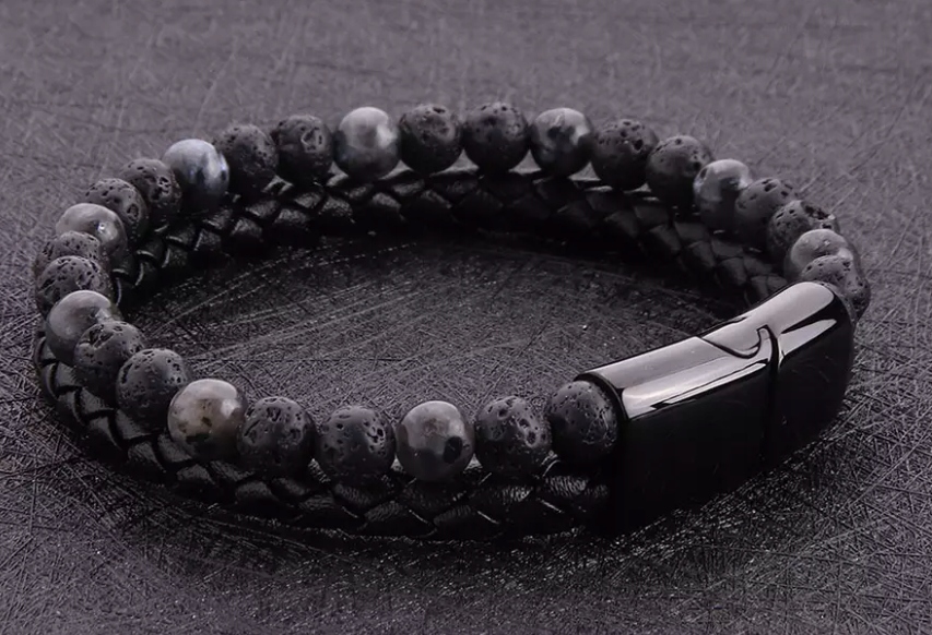 BRANSOLETKA SKÓRZANA MĘSKA ELEGANCKA STAL KORALE MAGNETYCZNE ZAPIĘCIE Marka Inna marka