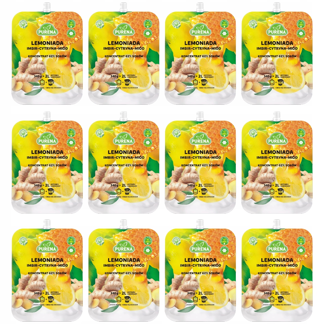 Levně Sada 12 x Limonáda zázvor citron med koncentrát Purena Nejvyšší Kvalita