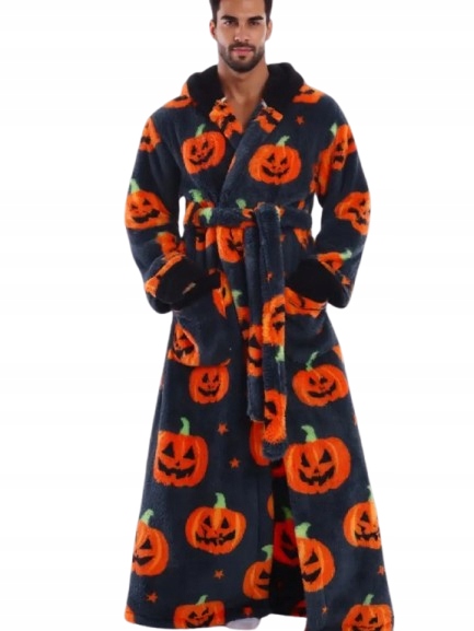 Dlouhý Dýňový Župan Teplý Župan Halloween Softový Župan S Kapucí
