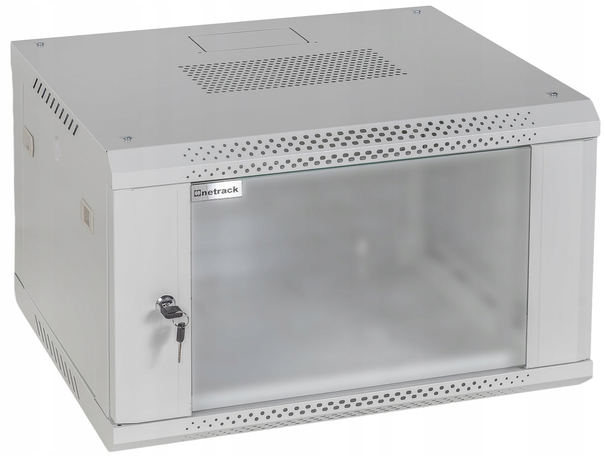 Skříň Rack 19" 6U, 450 mm, Netrack F-Line, šedá, skleněné dveře, otw
