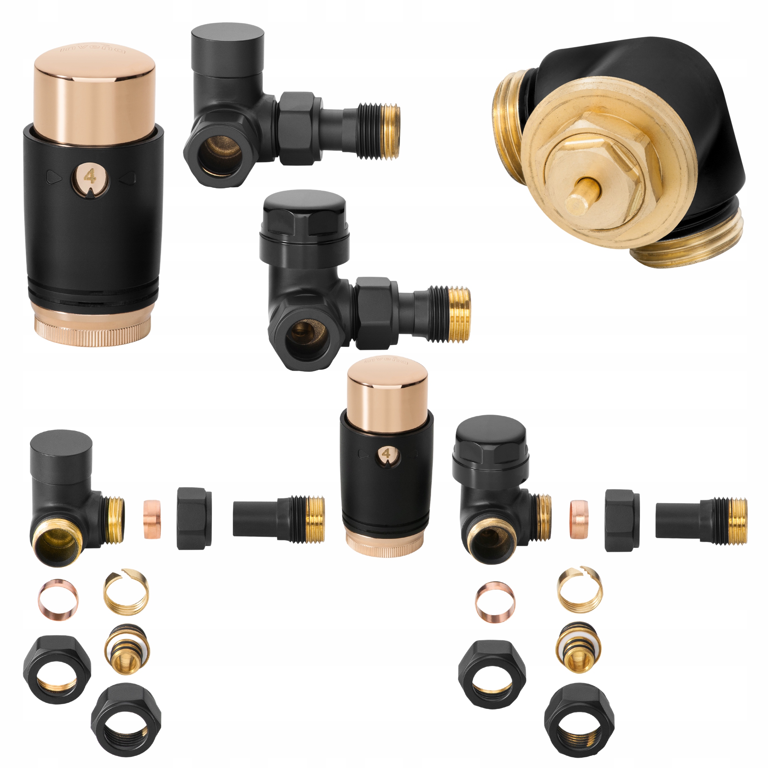Sada Axiálních Termostatických Ventilů Černá Zlatá, Ventily, Pravá/levá Hlava