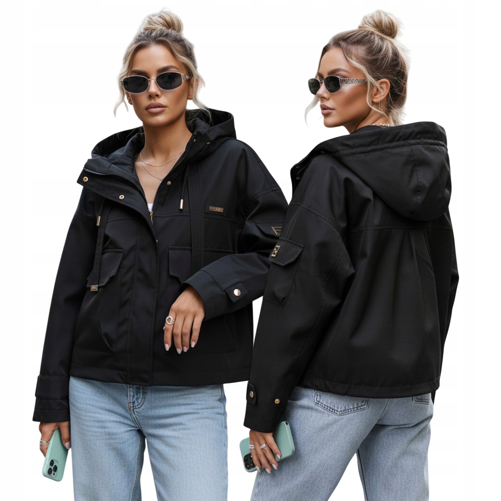 Kurtka przejściowa damska z kapturem i kieszeniami czarna TY5636 M