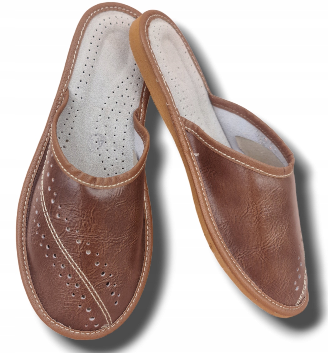 Pantofle Klapki Męskie Skórzane Rozmiar 39 Wsuwane Brązowe Rozmiary 36-50