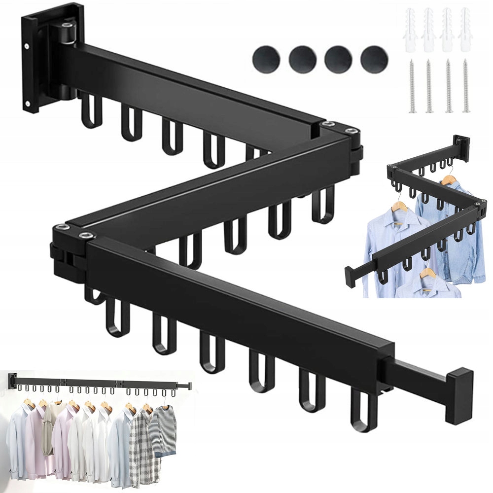 Levně Výsuvný Věšák Na Oblečení Do Zdi 120 CM, Hliník, 18 Háčků