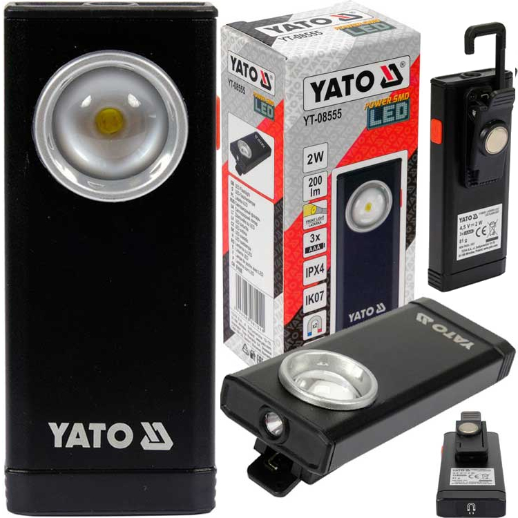 Yato Latarka Aluminiowa Lampa Led Warsztatowa Magnes Hak 3 Tryby 200lm 2W