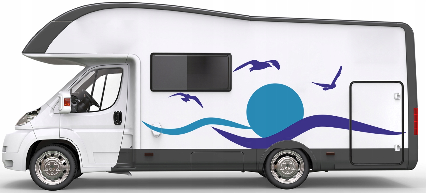 NAKLEJKA Grafika na kamper przyczepę auto OCEAN PTAKI SŁOŃCE FALE 90x266 Długość (cm) 266 cm