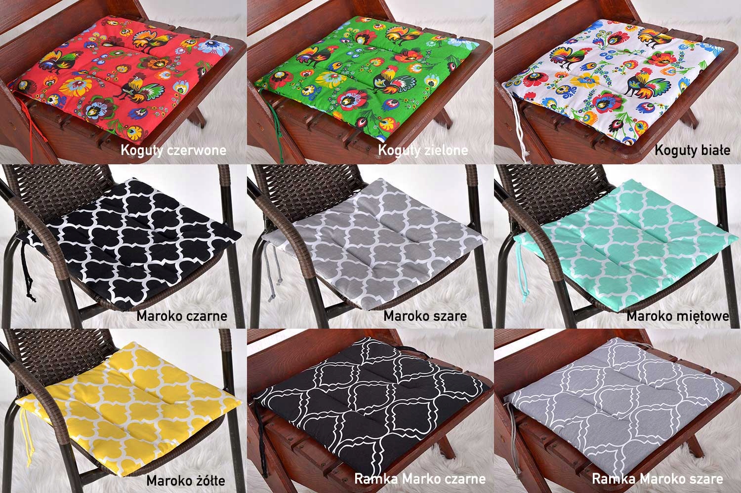 WIĄZANA PODUSZKA NA KRZESŁO TARAS 38x38 WZORY Grubość poduszki 3 cm