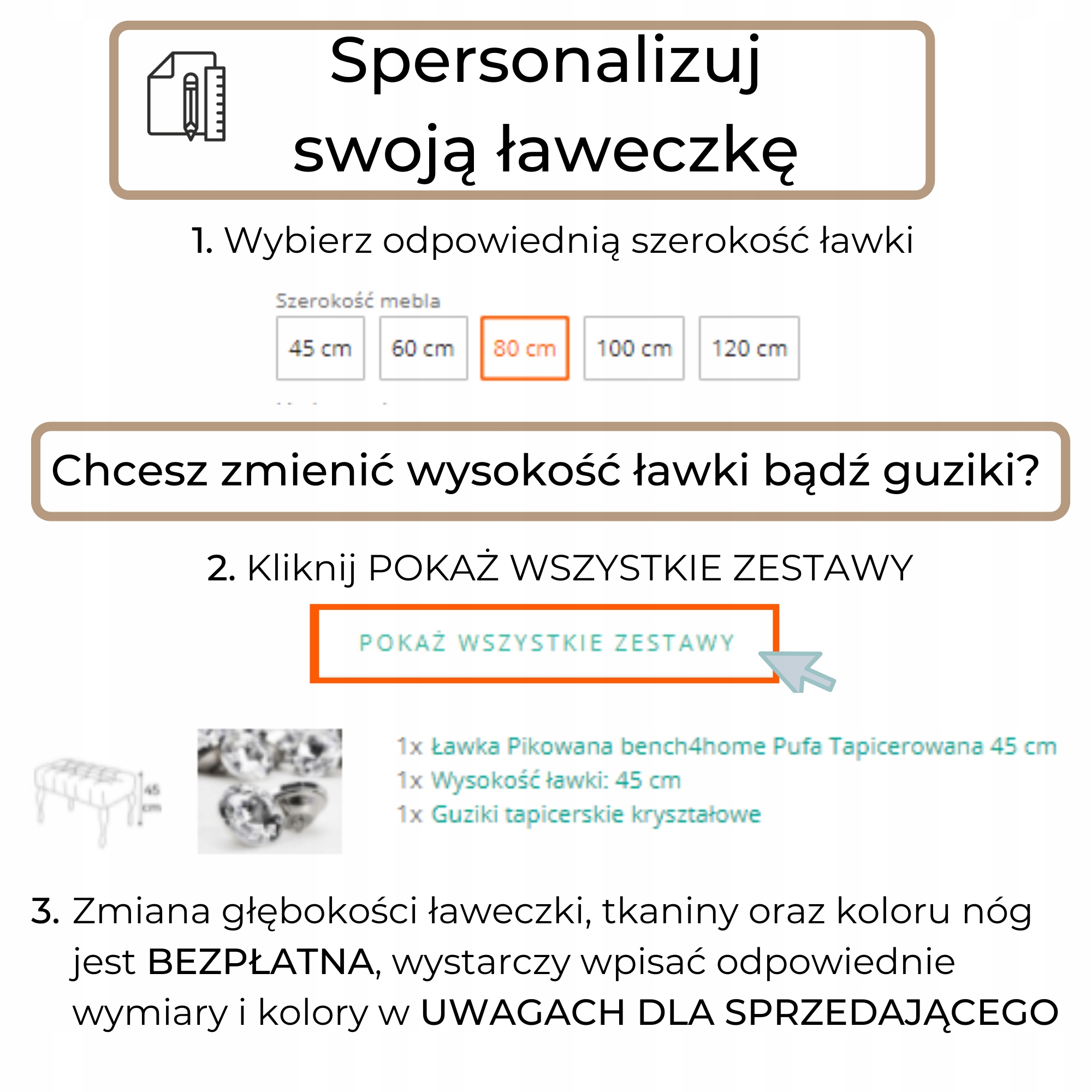 Ławka Pikowana bench4home Pufa Tapicerowana 60 cm EAN (GTIN) 5907520200093