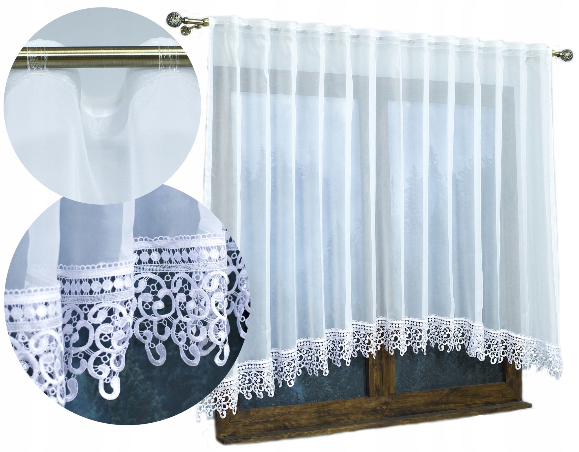 Hotová Záclona Bílá Voál S Gipiurou Tunelová Páska Wave Fala Do Obývacího Pokoje 600x160