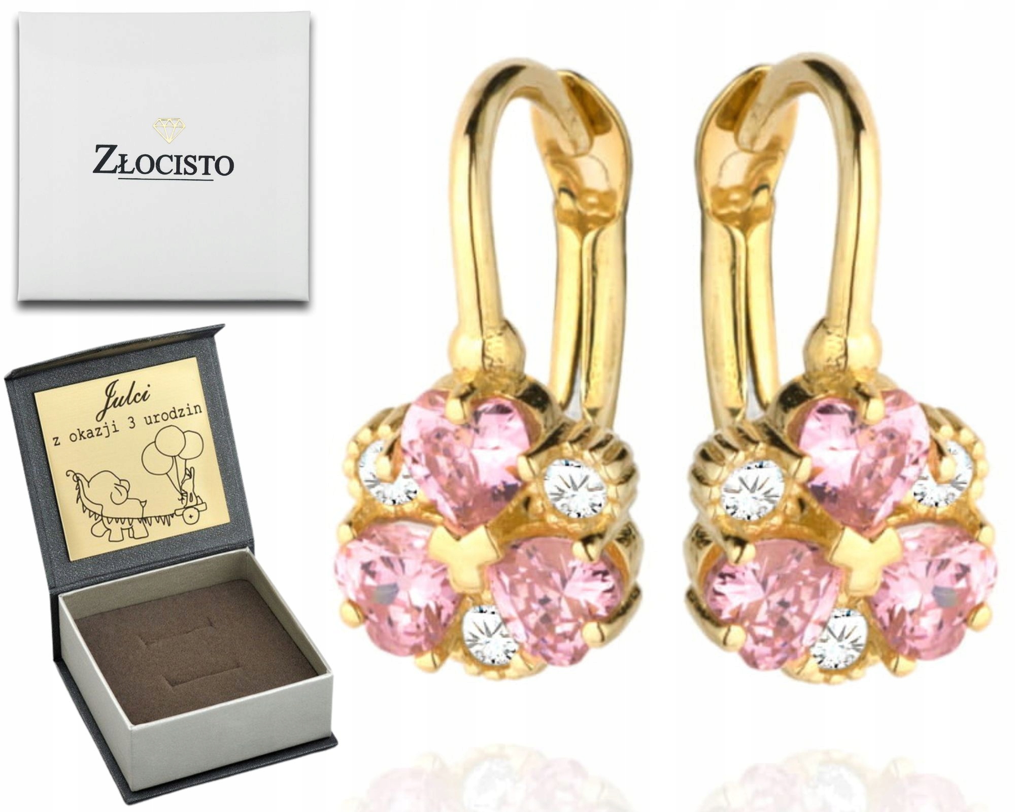 Zlaté Náušnice S Květinami A Růžovými Zirkony 585
