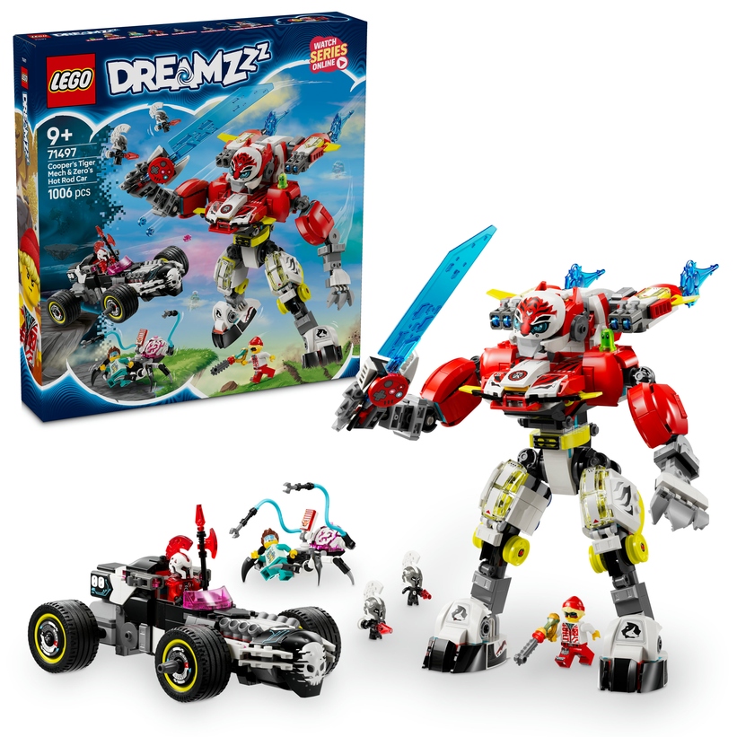 Lego DREAMZzz 71497 Cooperův tygří robot a Zerův hot rod