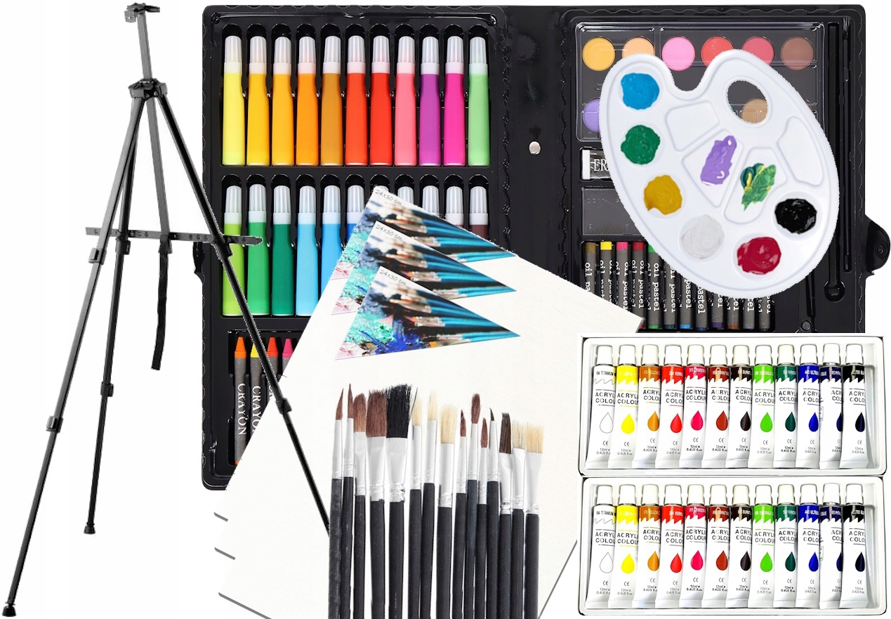 Sada Na Malování Stojan Barvy Štětce Pastely