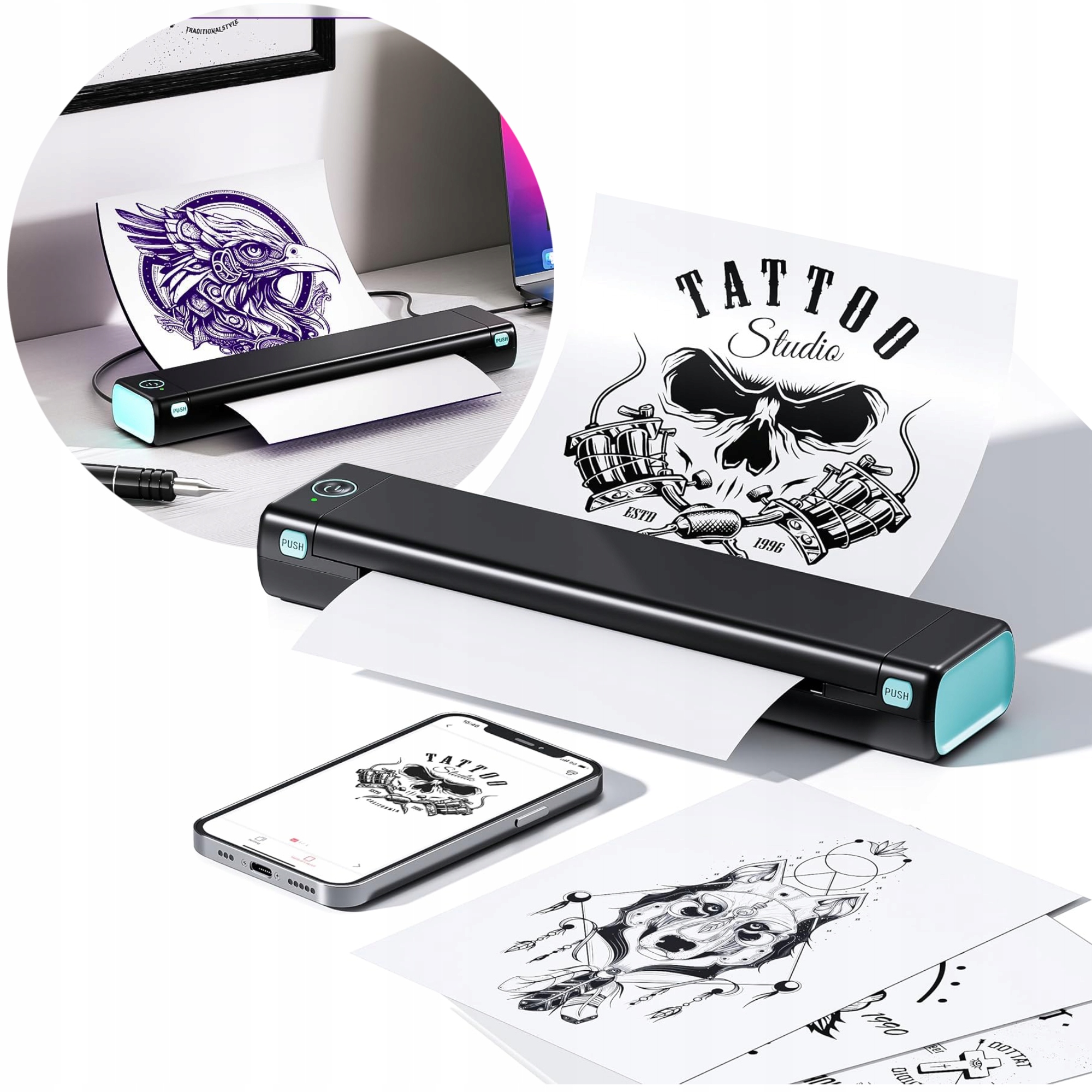 Przenośna termiczna drukarka Aimo M08F Bluetooth do tatuaży