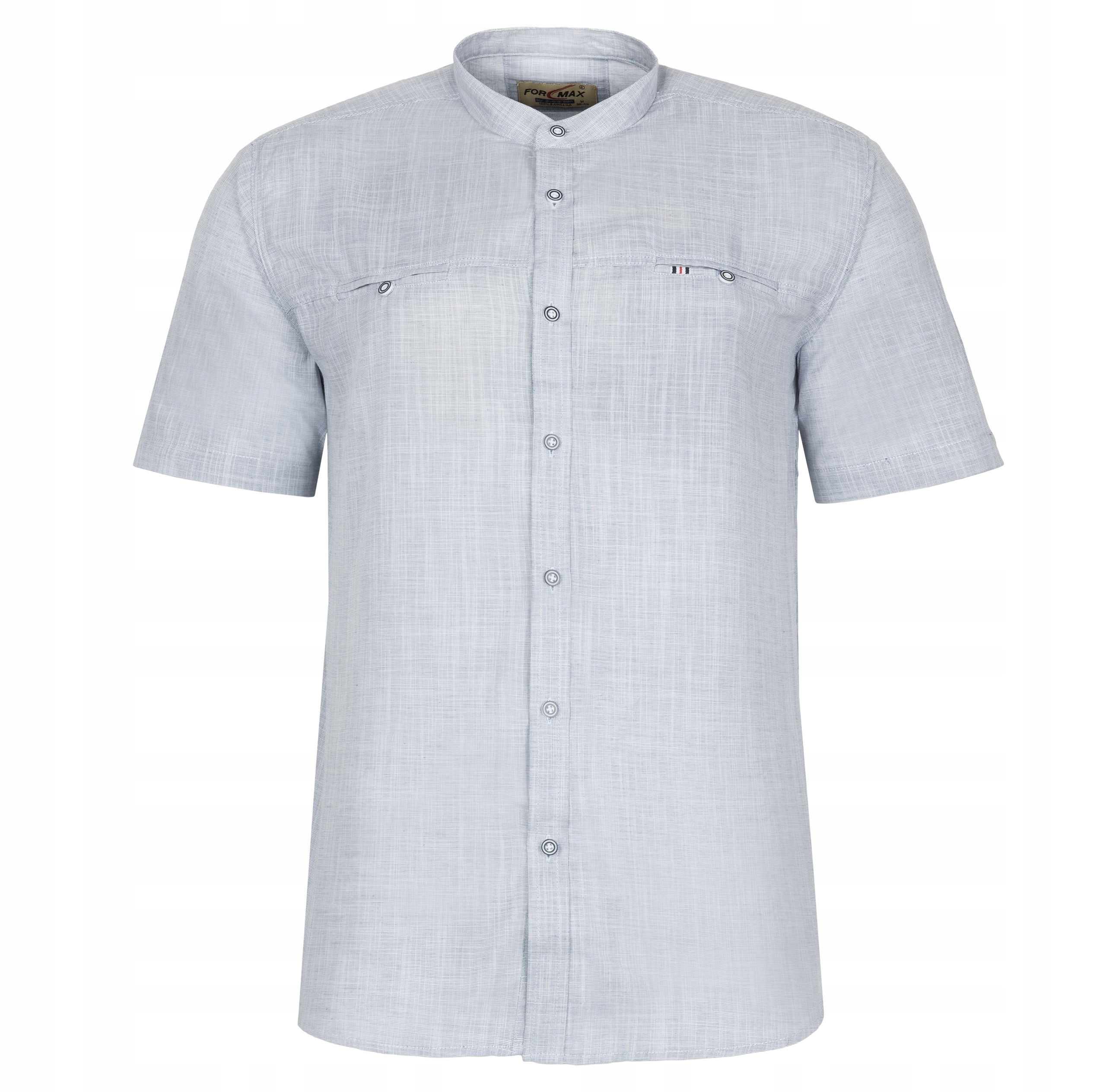 Lniana Koszula Męska Szara Stójka Bawełna Na Krótki Rękaw 3XL 45/46