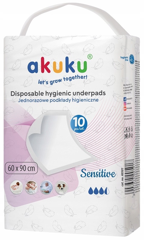 AKUKU PODKŁADY DO PRZEWIJANIA JEDNORAZOWE 60x90 cm PRZEWIJAK 10szt Marka Akuku