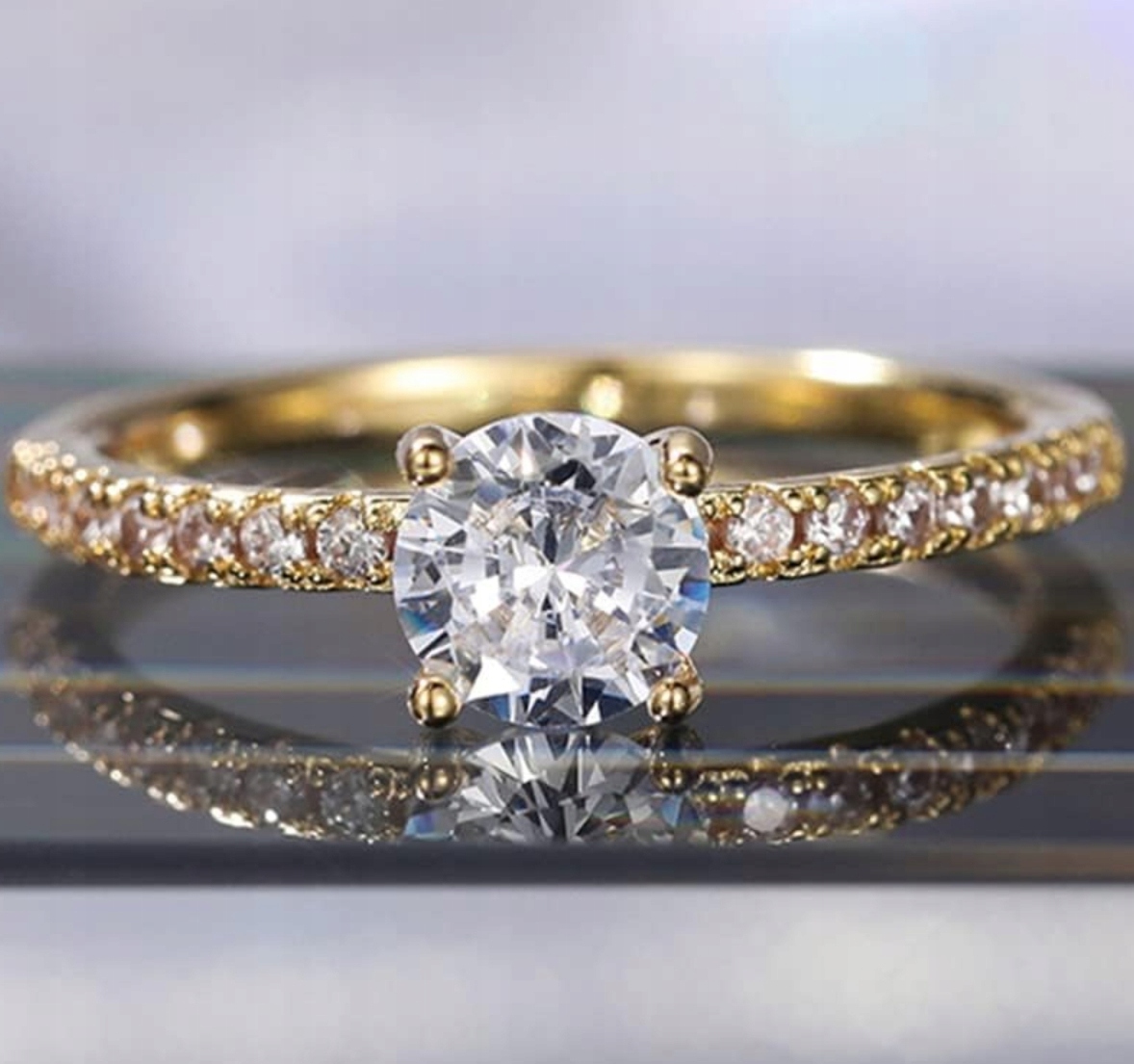 Złoty Pierścionek z Brylantem Rozmiar 23 Cyrkonia ze Stali Chirurgicznej