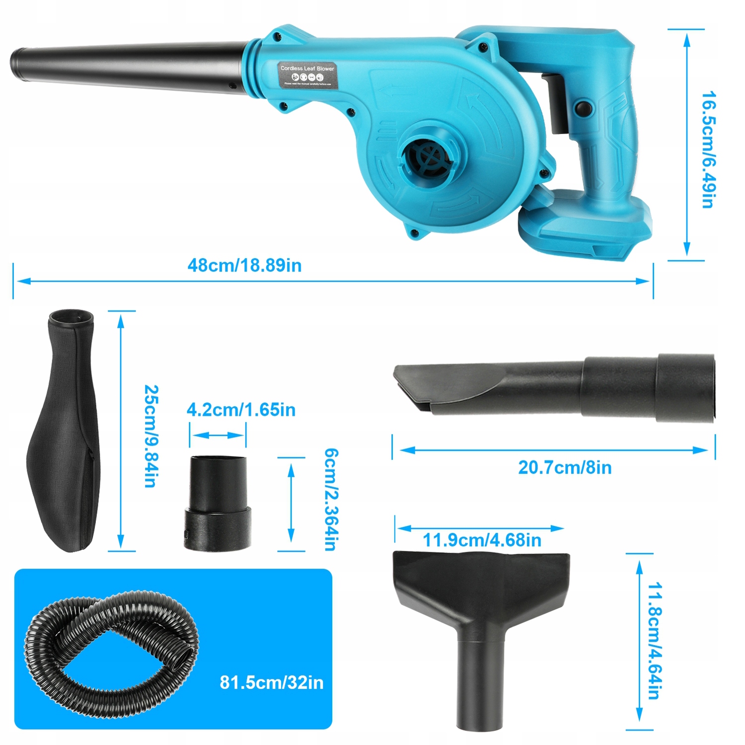 BEZPRZEWODOWA DMUCHAWA ELEKTRYCZNA 2W1 ERGONOMICZNA RĄCZKA 2*AKU 1200MAH EAN (GTIN) 6901500315233