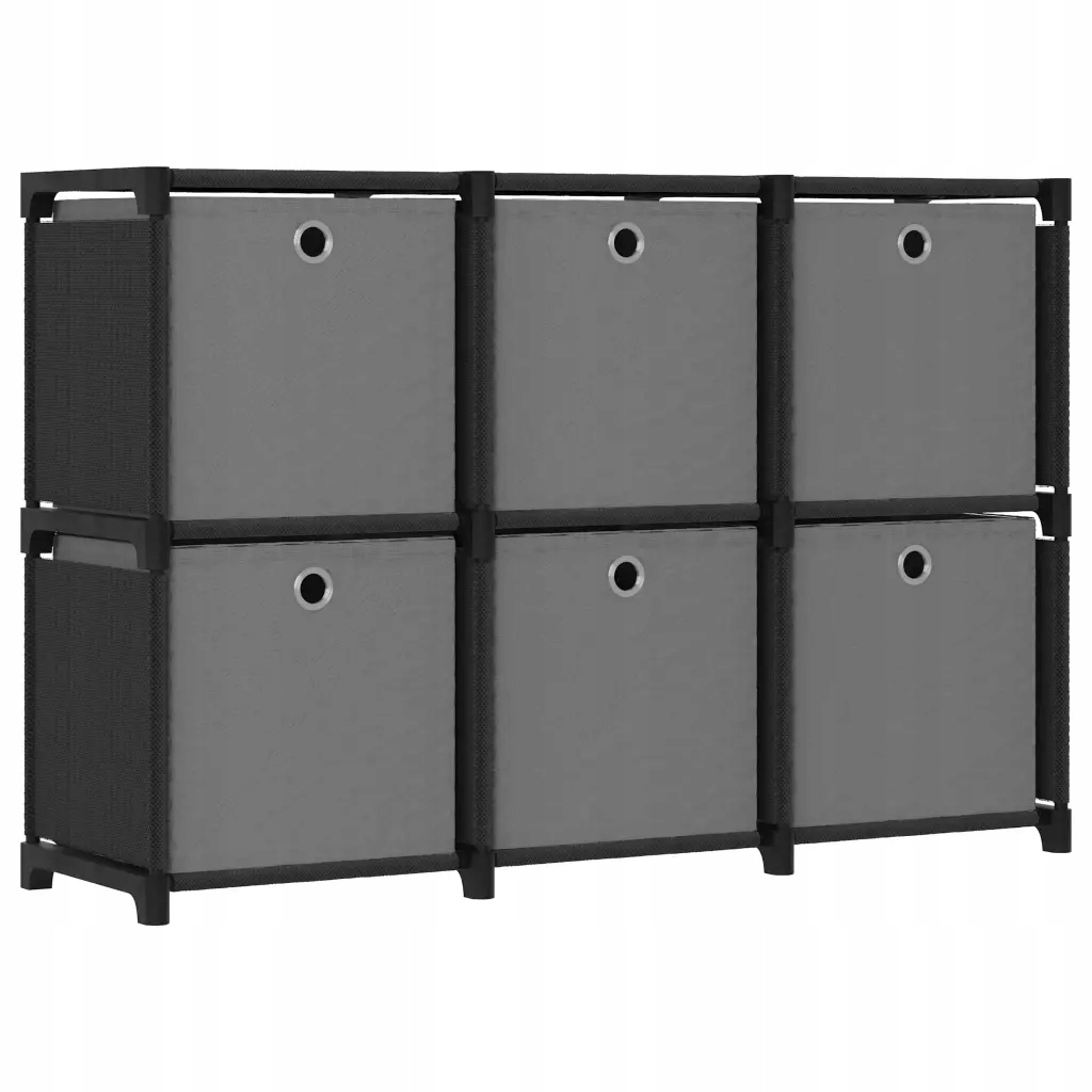 Volně Stojící Regál se 6 Látkovými Boxy, Černo-Šedý, 103x30x72,5 cm