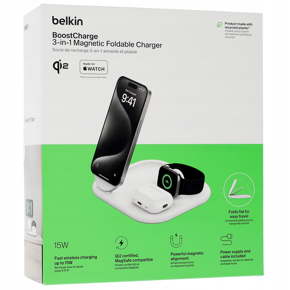 BELKIN BoostCharge 3w1 Qi2 15W MagSafe iPhone Watch AirPods — miniatura 14